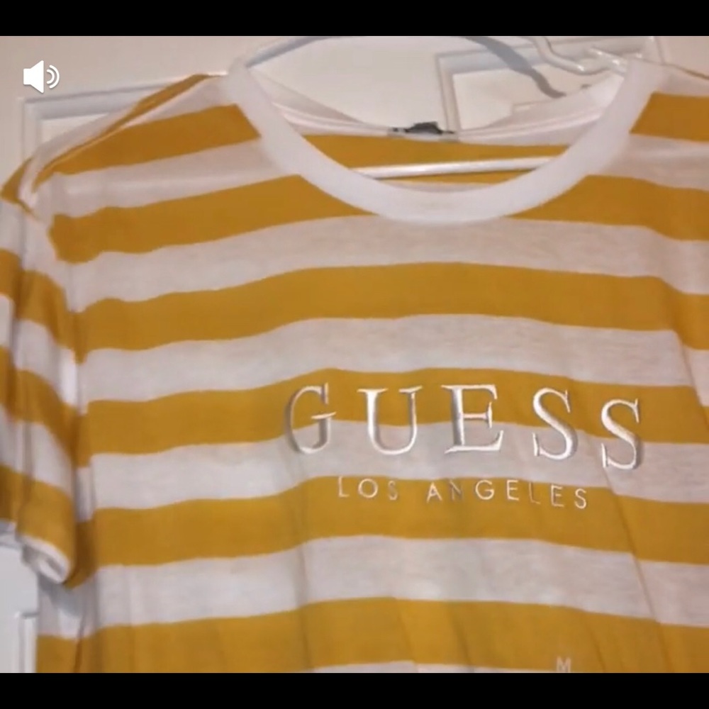 Guess White and Yellow Stripped Tshirt
